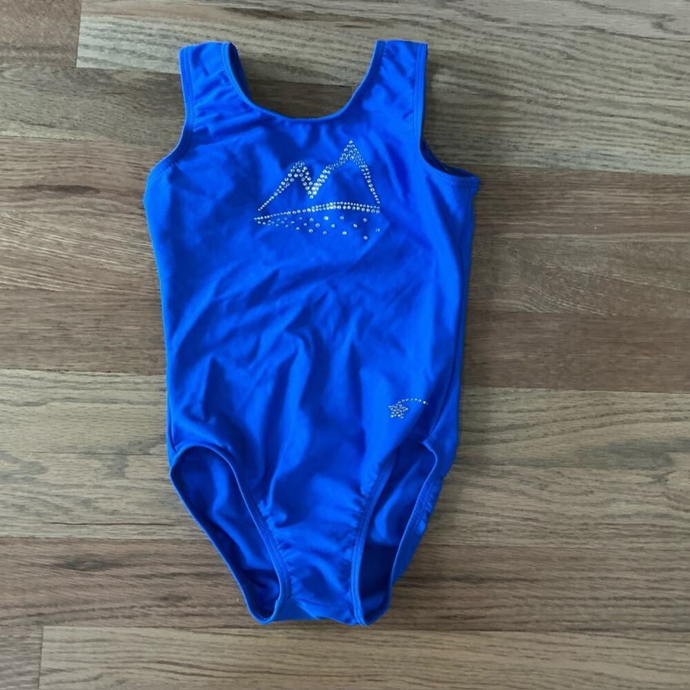 Destira Girls Blue Mountain Rhinestone Gymnastics Leotard Size XS Practice